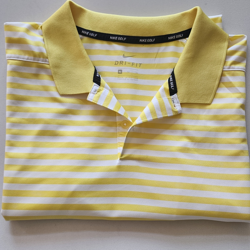 Nike Men's Polo Shirt in Yellow and White Stripes